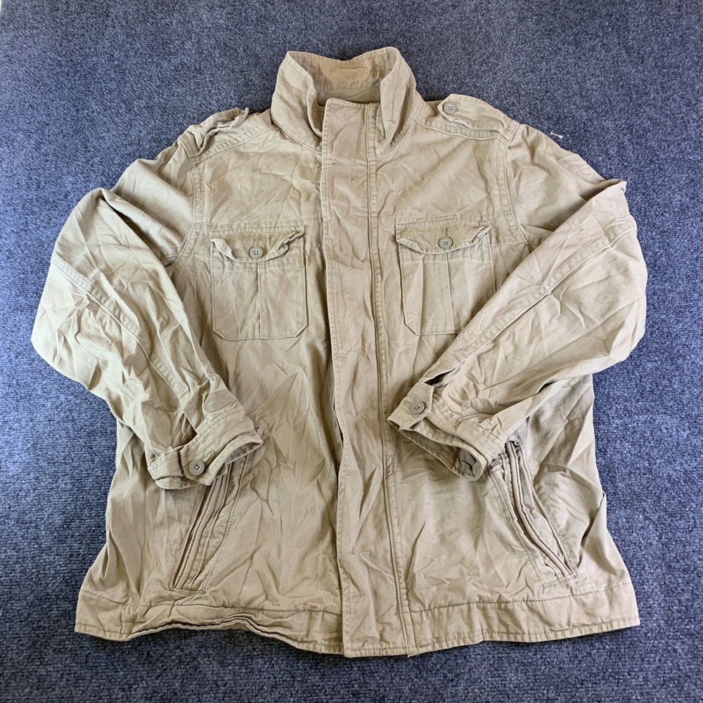 Paper Denim & Cloth Utility Military Field Jacket Men XL Khaki Button Inside Zip